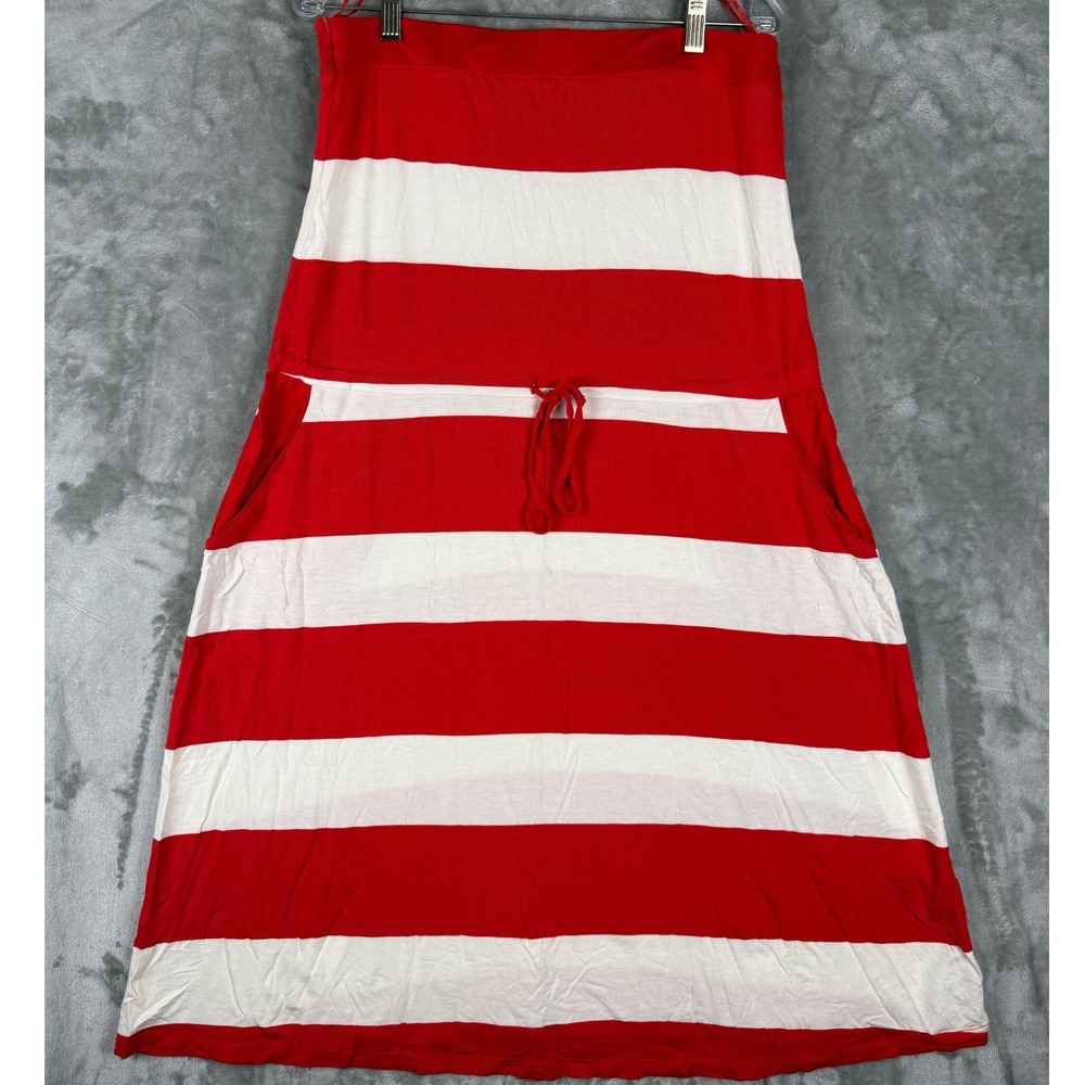 Next Red White‎ Striped Maxi Skirt Womens 10 Drawstring Pockets Jersey Knit 35L